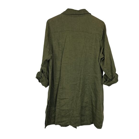 Anne Carson 2X Women's 100% Olive Green Button Up Tunic Long Shirt Dress - Picture 2 of 11